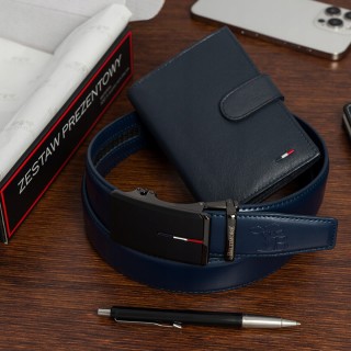 Zestaw prezentowy męski skórzany pasek portfel pudełko premium Beltimore Z51 - krateczka.pl