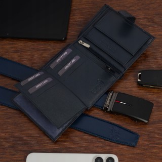 Zestaw prezentowy męski skórzany pasek portfel pudełko premium Beltimore Z51 - krateczka.pl