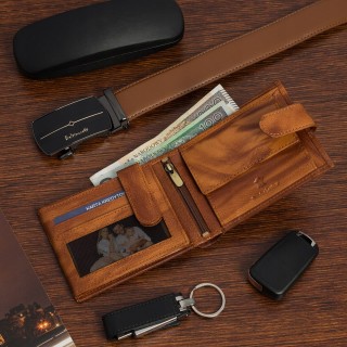 Zestaw prezentowy męski skórzany pasek portfel pudełko premium Beltimore Z52 - krateczka.pl