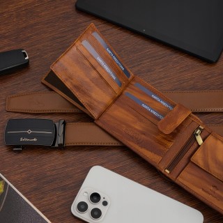 Zestaw prezentowy męski skórzany pasek portfel pudełko premium Beltimore Z52 - krateczka.pl