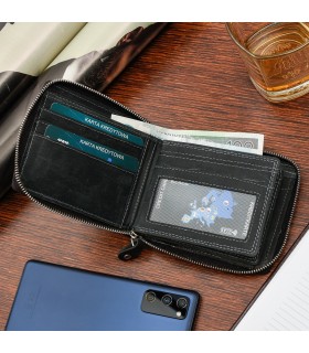 Portfel skórzany zasuwany duży poziomy RFiD nubuk czarny Beltimore H01