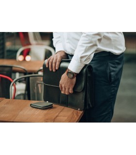 Portfel skórzany zasuwany duży poziomy RFiD nubuk czarny Beltimore H01