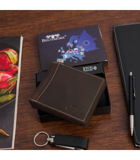 Portfel skórzany duży RFiD nubuk brązowy zasuwany skóra - KRATECZKA.PL