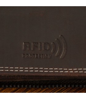 Portfel skórzany duży RFiD nubuk brązowy zasuwany skóra - KRATECZKA.PL