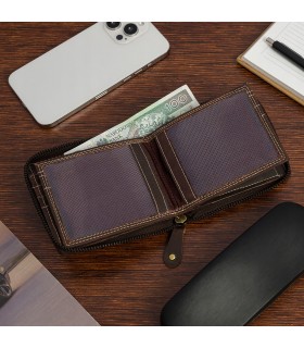 Portfel skórzany duży RFiD nubuk brązowy zasuwany skóra - KRATECZKA.PL