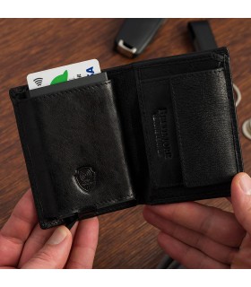 Portfel skórzany męski z aluminiowym etui na karty czarne Beltimore P88 |krateczka.pl