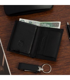 Portfel skórzany męski z aluminiowym etui na karty czarne Beltimore P88 |krateczka.pl