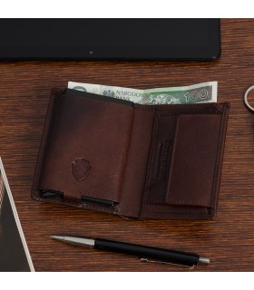 Portfel skórzany męski z aluminiowym etui na karty brązowe Beltimore P88 |krateczka.pl