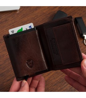 Portfel skórzany męski z aluminiowym etui na karty brązowe Beltimore P88 |krateczka.pl