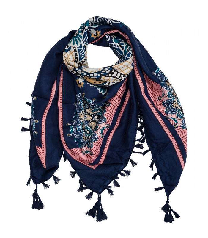 Granatowa chusta w kwiaty i paisley – stylowy dodatek DB-9A| Krateczka.pl