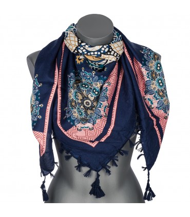 Granatowa chusta w kwiaty i paisley – stylowy dodatek DB-9A| Krateczka.pl