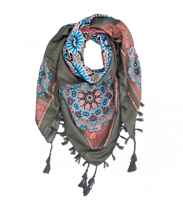 Szara chusta w kwiaty i paisley – stylowy dodatek DB-9B| Krateczka.pl