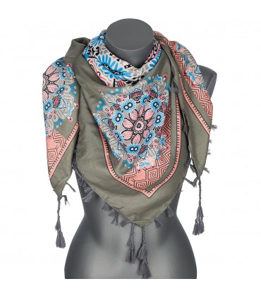 Szara chusta w kwiaty i paisley – stylowy dodatek DB-9B| Krateczka.pl