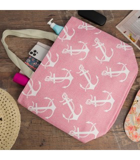 Różowa Torba plażowa duża letnia kotwice Tor-pl-2pink -Krateczka.pl
