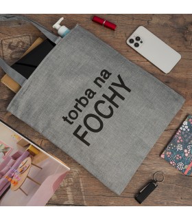 Szara Torba wielorazowa duża shopper z nadrukiem TA-22grey -Krateczka.pl