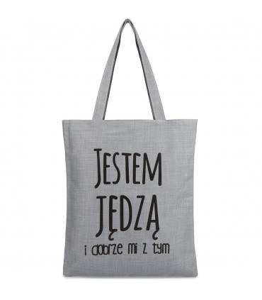Szara Torba wielorazowa duża shopper z nadrukiem TA-58grey - Krateczka.pl