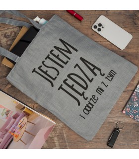 Szara Torba wielorazowa duża shopper z nadrukiem TA-58grey - Krateczka.pl