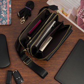 Czarna Torebka damska crossbody na telefon i karty POR-T-54- Krateczka.pl