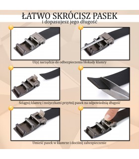 Pasek męski skórzany 3,5 cm klamra automatyczna Beltimore| Krateczka.pl