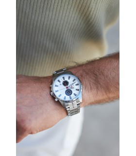 Zegarek męski bransoleta duży srebrny datownik chronograf Beltimore BT04- krateczka.pl