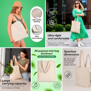 10 sztuk NATURALNY KOLOR toreb bawełnianych 38 x 42 cm TOTE NAT 10