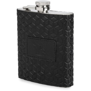 Elegancka Piersiówka 200 ml Obita Skórą Naturalną Beltimore Czarna  | Krateczka.pl