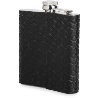Elegancka Piersiówka 200 ml Obita Skórą Naturalną Beltimore Czarna  | Krateczka.pl