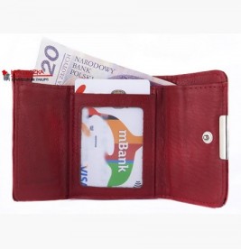 Czerwony mały portfel damski skórzany portmonetka lakier bigiel F61
