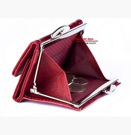 Czerwony mały portfel damski skórzany portmonetka lakier bigiel F61