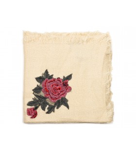 Beżowa ciepła chusta damska szal z wyszywaną różą duża Q81