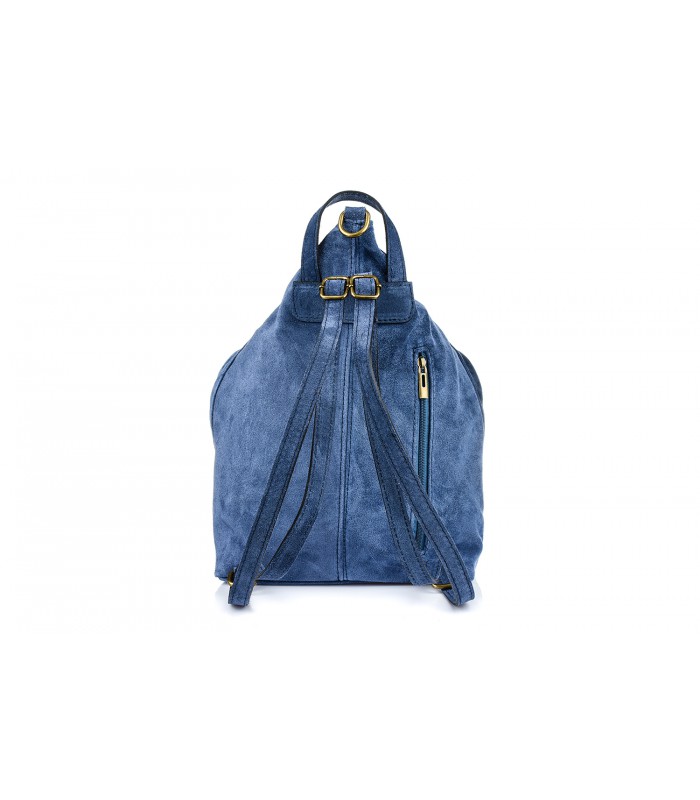 Niebieski Włoski Stylowy Plecak Damski Skórzany Zamsz A4 W14