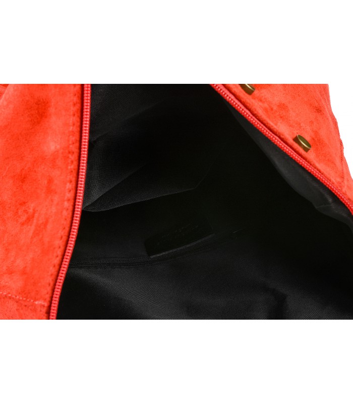 Czerwony Włoski Stylowy Plecak Damski Skórzany Zamsz A4 W14