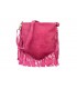 Różowa damska włoska skórzana torebka z frędzlami listonoszka C77