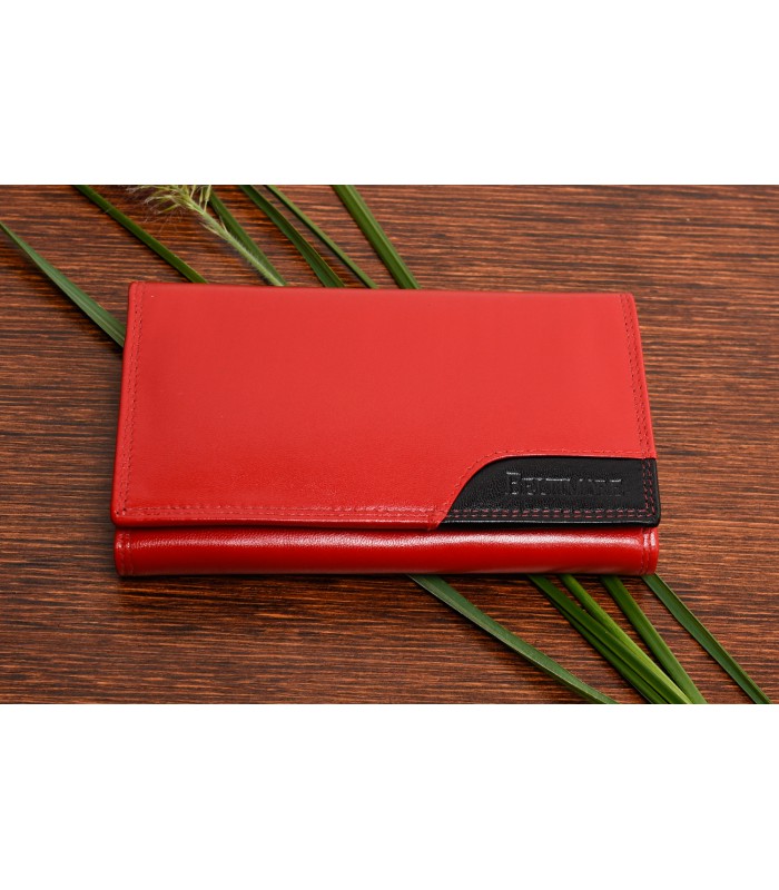 Damski skórzany portfel duży poziomy z biglem RFiD czerwony BELTIMORE 038