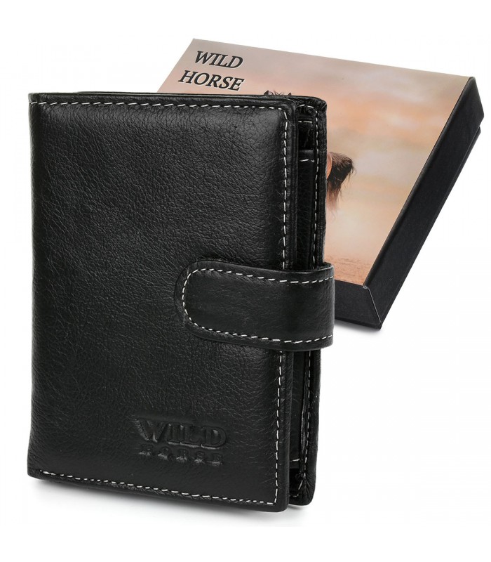 Czarny portfel skórzany vintage duży Wild Horse RFiD I44