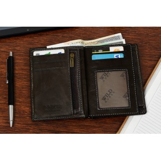 Portfel męski skórzany ciemnobrązowy vintage duży RFiD I45
