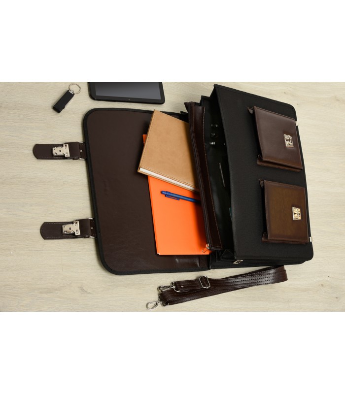 Beltimore luksusowa męska aktówka teczka torba duża na laptopa czarno-brązowa I36