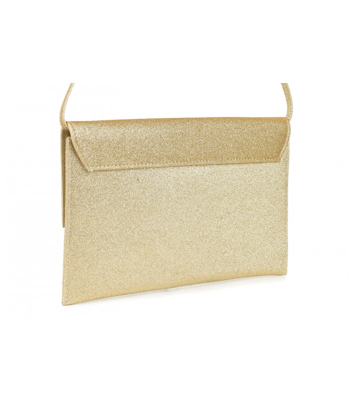 Złota brokatowa oryginalna damska torebka kopertówka na pasku usztywniana W63