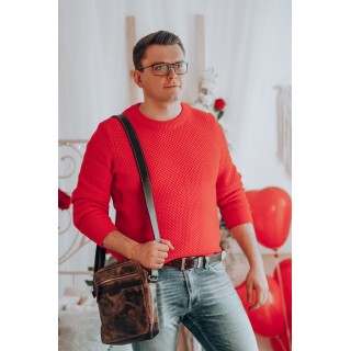 Brązowa skórzana torba męska, mała torba na ramię - krateczka.pl