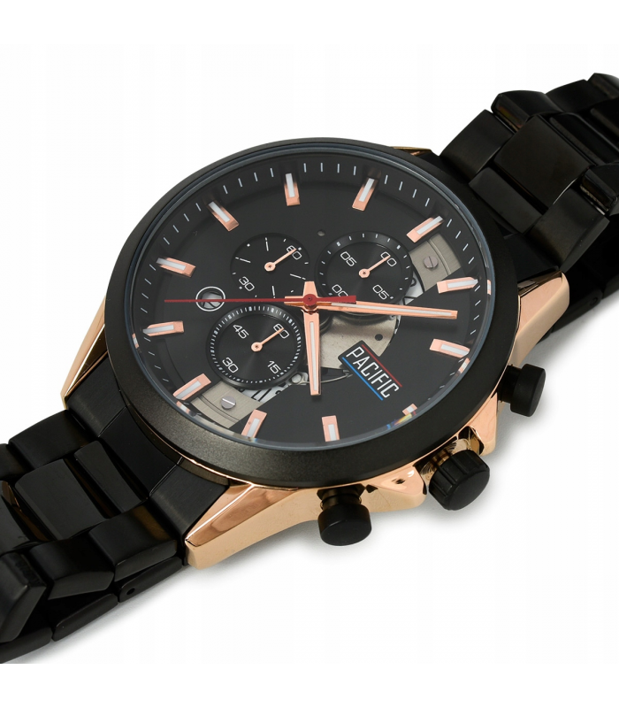 Zegarek męski bransoleta czarna Pacific zestaw Z62
