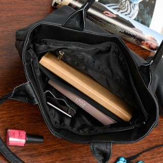 Czarno-szara skórzana damska torba na ramię - krateczka.pl