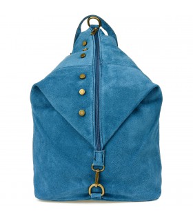 Niebieski Włoski Stylowy Plecak Damski Skórzany Zamsz A4 W01