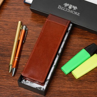 Etui na długopisy pojemne brązowe skórzane Beltimore G91 krateczka.pl