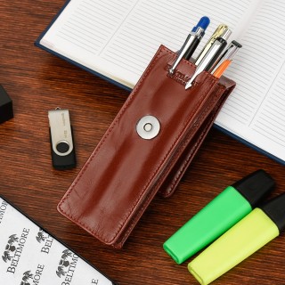 Etui na długopisy pojemne brązowe skórzane Beltimore G91 krateczka.pl