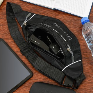 Czarna saszetka nerka Beltimore kodura pojemna pasek - krateczka.pl