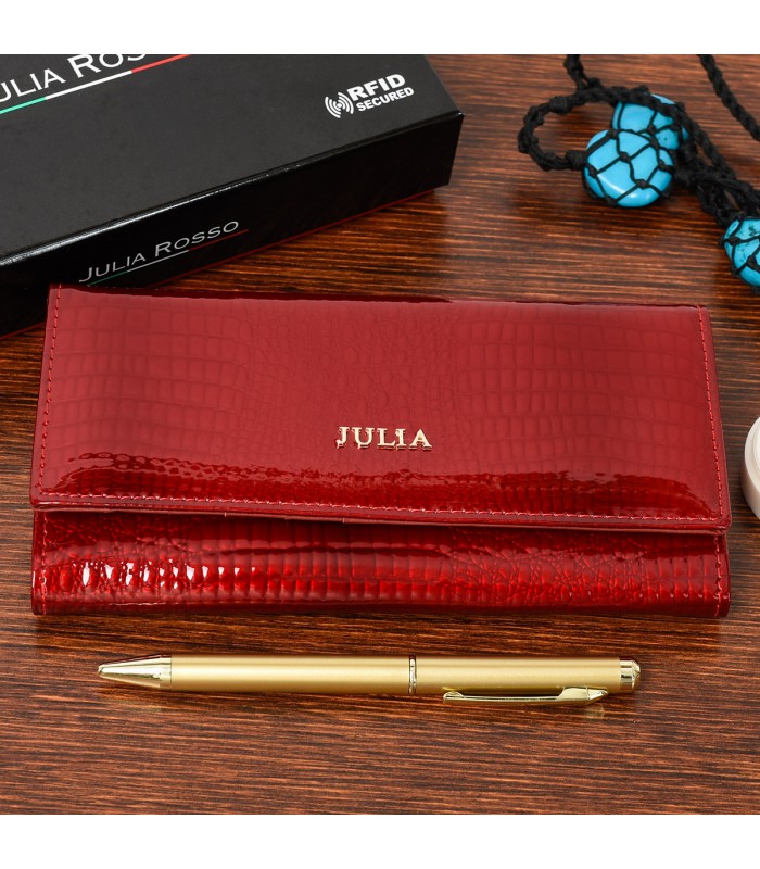 Czerwony Julia Rosso duży damski portfel skórzany RFID F66