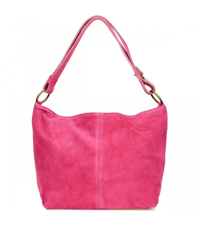 Różowa torebka damska skórzana zamszowa worek pojemna W05
