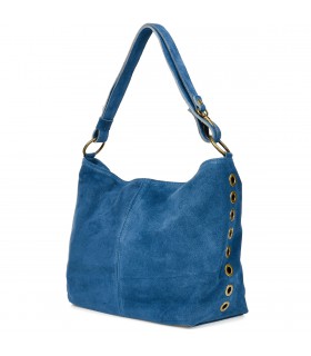 Niebieska torebka damska skórzana zamszowa worek pojemna W05