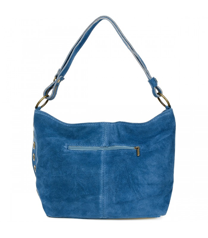 Niebieska torebka damska skórzana zamszowa worek pojemna W05