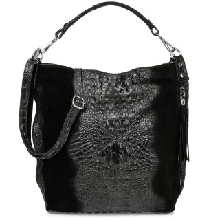Czarna torebka skórzana zamszowa CROCO shopper | Krateczka.pl